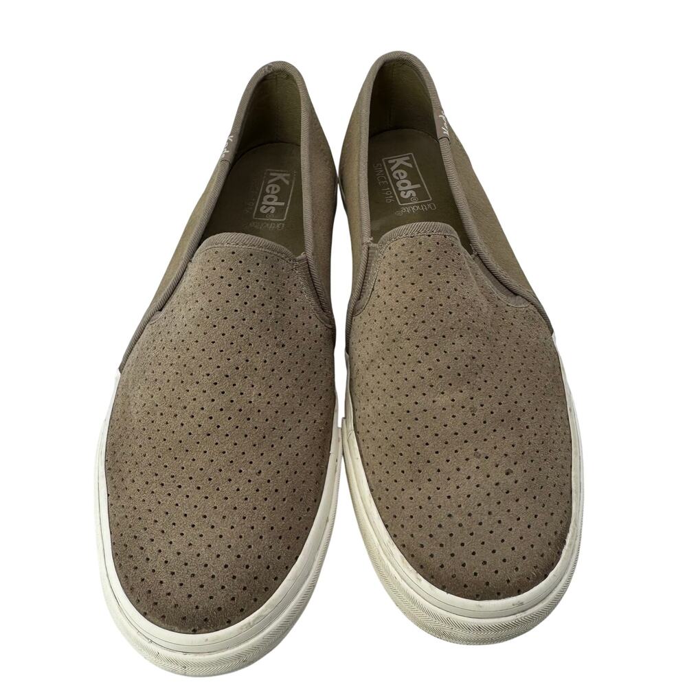 Keds Double Decker Slip On Sneakers Shoes 8.5 Taupe Perforated Suede Platform